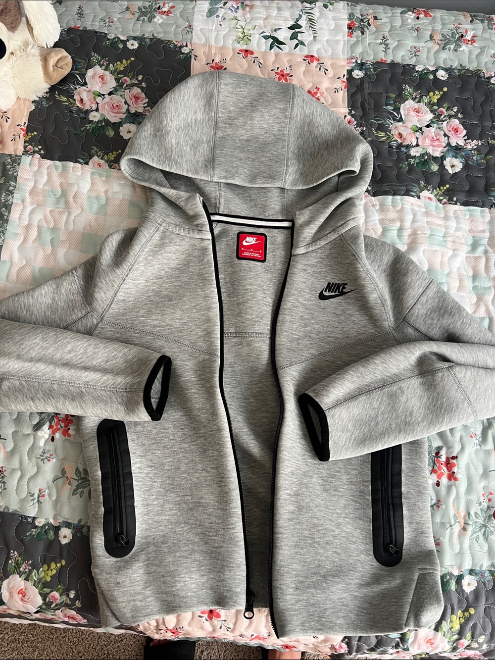 Nike Light Gray Tech Fleece Hoodie with Black Trim
